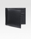An elegant, Euro-style wallet in pebbled leather with a money clip instead of the traditional bill-fold compartment. Debossed logo detail Money clip detailSix card slots4¼ X 3½Imported