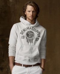 A distressed dream-catcher print and signature logo create a timeworn, vintage quality on a classic popover hoodie, crafted in sumptuously soft French terry for lightweight warmth. A distressed dream-catcher print and signature logo create a timeworn, vintage quality on a classic popover hoodie, crafted in sumptuously soft French terry for lightweight warmth.
