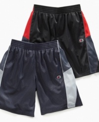 Keep him comfy when he's taking a jump shot or just watching t.v. in a pair of these mesh shorts from Champion. Keep him comfy when he's taking a jump shot or just watching t.v. in a pair of these mesh shorts from Champion.