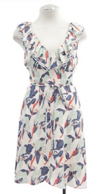Juicy Couture Blooming Indigo Iris Print Ruffle A-Line Dress 6 Juicy Couture Blooming Indigo Iris Print Ruffle A-Line Dress 6
