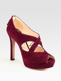 Suede criss-cross design with a platform and back zip. Self-covered heel, 4½ (115mm)Covered platform, 1 (25mm)Compares to a 3½ heel (90mm)Suede upperBack zipperLeather lining and solePadded insoleMade in Italy Suede criss-cross design with a platform and back zip. Self-covered heel, 4½ (115mm)Covered platform, 1 (25mm)Compares to a 3½ heel (90mm)Suede upperBack zipperLeather lining and solePadded insoleMade in Italy