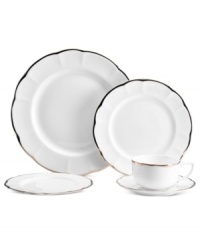 New traditions begin with the Adelaide Platinum place setting from Mikasa. Sumptuous platinum and elegant shaping in white bone china make any occasion special. New traditions begin with the Adelaide Platinum place setting from Mikasa. Sumptuous platinum and elegant shaping in white bone china make any occasion special.