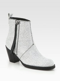 Speckled leather and contrast stitching add contemporary flair to this stacked silhouette. Stacked heel, 3 (75mm)Leather upperSide zipLeather liningRubber solePadded insoleMade in Italy Speckled leather and contrast stitching add contemporary flair to this stacked silhouette. Stacked heel, 3 (75mm)Leather upperSide zipLeather liningRubber solePadded insoleMade in Italy