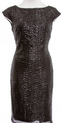 Lauren By Ralph Lauren Black Matte Sequin Capped Sleeve Shift Dress 6 Lauren By Ralph Lauren Black Matte Sequin Capped Sleeve Shift Dress 6