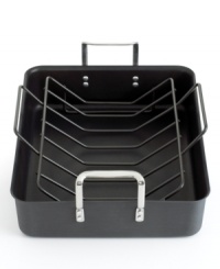 The roast with the most. Juicy, mouth-watering turkeys and tender roasts cook quickly and easily, aided by the superior heat conductivity of this spacious roaster's medium-gauge, hard-anodized construction. Transferring meat from roaster to carving board has never been easier with the removable rack, while a nonstick interior provides a surface that's a breeze to clean. Lifetime warranty. The roast with the most. Juicy, mouth-watering turkeys and tender roasts cook quickly and easily, aided by the superior heat conductivity of this spacious roaster's medium-gauge, hard-anodized construction. Transferring meat from roaster to carving board has never been easier with the removable rack, while a nonstick interior provides a surface that's a breeze to clean. Lifetime warranty.