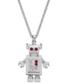 Eliot Danori brings you...the future of fab style. This glistening robot pendant has got all the right moves with pave-set red and clear crystal accents. Set in rhodium-plated mixed metal. Approximate length: 16 inches + 2-inch extender. Approximate drop: 1-1/2 inches.