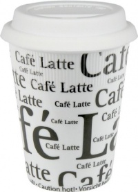 Konitz 12-Ounce Cafe Latte Writing On White Travel Mugs with Silicon Lid, White/Black, Set of 4 Konitz 12-Ounce Cafe Latte Writing On White Travel Mugs with Silicon Lid, White/Black, Set of 4