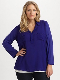 An exquisite blend of pima cotton and modal lends must-have softness to this classic design.Collar neckButton-tab elbow-length sleevesPlacketPatch pocketsAbout 25 from shoulder to hem50% pima cotton/50% micro modalMachine washMade in USA An exquisite blend of pima cotton and modal lends must-have softness to this classic design.Collar neckButton-tab elbow-length sleevesPlacketPatch pocketsAbout 25 from shoulder to hem50% pima cotton/50% micro modalMachine washMade in USA