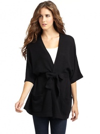 THE LOOKDolman sleevesOpen front with tie waistTHE FITAbout 32 from shoulder to hemTHE MATERIALRayon/nylon/cotton/lambswool/angora/cashmereCARE & ORIGINHand washImportedModel shown is 5'8 (172½cm) wearing US size Small. THE LOOKDolman sleevesOpen front with tie waistTHE FITAbout 32 from shoulder to hemTHE MATERIALRayon/nylon/cotton/lambswool/angora/cashmereCARE & ORIGINHand washImportedModel shown is 5'8 (172½cm) wearing US size Small.