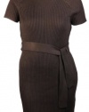 Calvin Klein Women's Belted Sweater Dress Large Cocoa Heather Brown