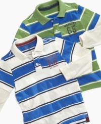 Prep for fall. Crisp, classic style with long sleeves for comfort, this layered polo shirt from Greendog is perfect for back to school. Prep for fall. Crisp, classic style with long sleeves for comfort, this layered polo shirt from Greendog is perfect for back to school.