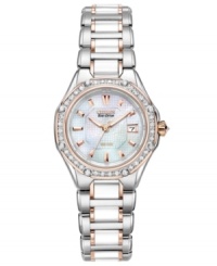 Modern trends add a stylish touch to the classic sophistication of diamonds on this Citizen watch. Powered by Eco-Drive, harnessing natural and artificial light, never needing a battery. Modern trends add a stylish touch to the classic sophistication of diamonds on this Citizen watch. Powered by Eco-Drive, harnessing natural and artificial light, never needing a battery.