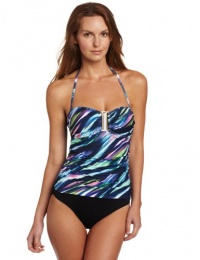 La Blanca Women's Ikat Escape 1Pc Cup Bandeau, Midnight, 8 La Blanca Women's Ikat Escape 1Pc Cup Bandeau, Midnight, 8
