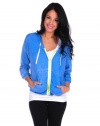 Vintage Havana Womens Thermal Neon Zip Hoodie - Blue - Medium