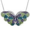 Hearts aflutter. You'll simply adore Kaleidoscope's whimsical butterfly pendant with its mix of round-cut green, purple, and teal crystals with Swarovski Elements. Set in sterling silver. Approximate length: 18 inches. Approximate drop: 1-1/10 inches.