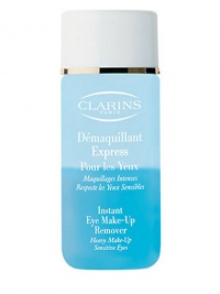 Instant Eye Make-up Remover. This extremely gentle double formulation removes heavy or waterproof eye make-up, while effectively helping to preserve youthful eye contours. Moisturizes, soothes and softens eyelids. Lash strengthening formula is suitable for those with sensitive eyes and contact lens wearers. 4.2 oz. Made in France. Instant Eye Make-up Remover. This extremely gentle double formulation removes heavy or waterproof eye make-up, while effectively helping to preserve youthful eye contours. Moisturizes, soothes and softens eyelids. Lash strengthening formula is suitable for those with sensitive eyes and contact lens wearers. 4.2 oz. Made in France.