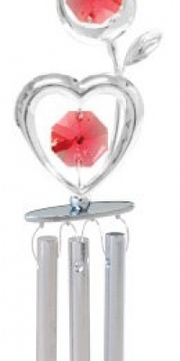 Chrome Plated Wind Chime Sun Catcher or Ornament..... Rose Heart With Red Swarovski Austrian Crystal