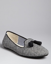 Charles Philip takes these smoking flats to prep school in natty black-and-white herringbone set off with black piping and tassels. Move to the head of the class. Charles Philip takes these smoking flats to prep school in natty black-and-white herringbone set off with black piping and tassels. Move to the head of the class.