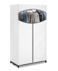 Instant closet space! The extra strong and durable wide frame houses an entire wardrobe, keeping it safe from dust and other elements in a breathable fabric cover with easy-access zipper and see-thru window. Instant closet space! The extra strong and durable wide frame houses an entire wardrobe, keeping it safe from dust and other elements in a breathable fabric cover with easy-access zipper and see-thru window.