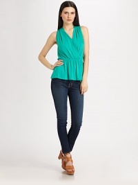 A flattering surplice bodice and cinched waist lend a feminine feel to this easy cotton jersey style.V necklineSleevelessSurplice bodiceElastic waistbandTie-back keyholeAbout 25 from shoulder to hem50% modal/50% Supima cottonHand washMade in USAModel shown is 5'9 (175cm) wearing US size Small. A flattering surplice bodice and cinched waist lend a feminine feel to this easy cotton jersey style.V necklineSleevelessSurplice bodiceElastic waistbandTie-back keyholeAbout 25 from shoulder to hem50% modal/50% Supima cottonHand washMade in USAModel shown is 5'9 (175cm) wearing US size Small.