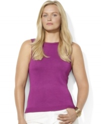 Crafted in an ultra-soft cotton blend, Lauren Ralph Lauren's boatneck tank looks lustrous and sleek in a sleeveless silhouette