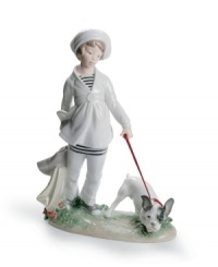 Adorable duo. Looking very nautical in a striped shirt and sailor hat, the little girl in this porcelain collectible is nearly as cute as her French bulldog pup. From Lladro. Adorable duo. Looking very nautical in a striped shirt and sailor hat, the little girl in this porcelain collectible is nearly as cute as her French bulldog pup. From Lladro.