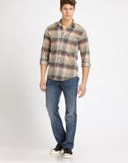 A laid-back look you'll turn no no matter the season or occasion in earthtone plaid checks with reverse-seam detail Buttonfront Cotton Machine wash Made in USA 