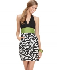 Zebra print amps up this Speechless halter mini dress - perfect for wild times on the town! Zebra print amps up this Speechless halter mini dress - perfect for wild times on the town!