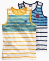 Walk the line. He'll have no trouble keeping in step with style and comfort in one of these striped tanks from Akademiks. Walk the line. He'll have no trouble keeping in step with style and comfort in one of these striped tanks from Akademiks.