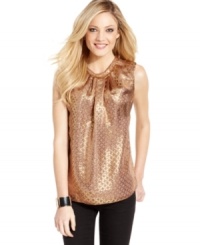 Make a sparkling statement in Jones New York's metallic jacquard top - it's perfect for the holiday season. Make a sparkling statement in Jones New York's metallic jacquard top - it's perfect for the holiday season.