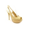 Stuart Weitzman Vevey Womens Size 5.5 Gold Peep Toe Textile Platforms Shoes