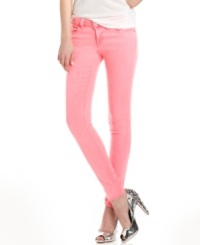 Fall into color love with these skin tight skinnies from GUESS?. Featured in a faded, candy hue, these jeans present a softer way to rock the colored denim look! Fall into color love with these skin tight skinnies from GUESS?. Featured in a faded, candy hue, these jeans present a softer way to rock the colored denim look!
