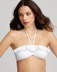 Evoke girlish glamour in this ruffle trimmed bikini from Milly. Boasting a halter neck and demure detailing, this suit is charming-chic with a hint of coquette. Evoke girlish glamour in this ruffle trimmed bikini from Milly. Boasting a halter neck and demure detailing, this suit is charming-chic with a hint of coquette.