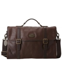 Easily store and transport those important papers and projects with this leather Fossil Portfolio Brief bag. Easily store and transport those important papers and projects with this leather Fossil Portfolio Brief bag.