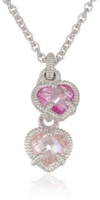 Judith Ripka Linen Silver Twin Heart Pink Pendant Necklace, 17 Judith Ripka Linen Silver Twin Heart Pink Pendant Necklace, 17