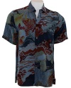 Citron - Patchwork Japanese Kimonos 100% Silk Fukure, Short Sleeve, Button Front, Denim Dye Colored Vintage Men's Shirt