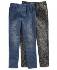 Trendy looking jeggings by Flapdoodle with animal prints will be her favorite to wear. Trendy looking jeggings by Flapdoodle with animal prints will be her favorite to wear.