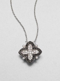 From the Soho Collection. This clover-shaped design features white sapphires and black spinels on a sterling silver link chain. White sapphiresBlack spinelSterling silverLength, about 16Pendant size, about .7Lobster clasp closureImported From the Soho Collection. This clover-shaped design features white sapphires and black spinels on a sterling silver link chain. White sapphiresBlack spinelSterling silverLength, about 16Pendant size, about .7Lobster clasp closureImported