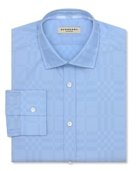 With a tonal check pattern, the Burberry Sanforth dress shirt offers understated, polished style. With a tonal check pattern, the Burberry Sanforth dress shirt offers understated, polished style.