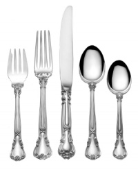 With all the grace and elegance of Chantilly lace, this sterling silver flatware set is crafted for a lifetime of special occasions. Detailed engravings distinguish teardrop-shaped handles, adding an element of antique finery to formal table settings. With all the grace and elegance of Chantilly lace, this sterling silver flatware set is crafted for a lifetime of special occasions. Detailed engravings distinguish teardrop-shaped handles, adding an element of antique finery to formal table settings.