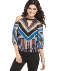 Get graphic in this top from Rampage that mixes hot shoulder cutouts with the boldest of stripes! Get graphic in this top from Rampage that mixes hot shoulder cutouts with the boldest of stripes!