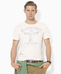 A faded totem pole graphic with camp-inspired verbiage lends vintage appeal to a classic-fitting T-shirt in whisper-thin cotton jersey. A faded totem pole graphic with camp-inspired verbiage lends vintage appeal to a classic-fitting T-shirt in whisper-thin cotton jersey.