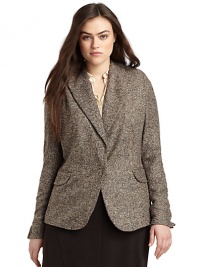 THE LOOKTweed designNotch lapelFront snap closure Long sleeves Princess seams Front flap pocketsTHE FITAbout 29 from shoulder to hemTHE MATERIAL85% wool/14% nylon/1% elastaneFully linedCARE & ORIGINDry cleanMade in Italy THE LOOKTweed designNotch lapelFront snap closure Long sleeves Princess seams Front flap pocketsTHE FITAbout 29 from shoulder to hemTHE MATERIAL85% wool/14% nylon/1% elastaneFully linedCARE & ORIGINDry cleanMade in Italy