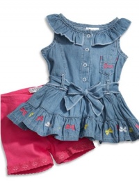 GUESS Kids Girls Ruffled Dress and Bike Shorts (0 - 9m), LIGHT STONEWASH (6/9M) GUESS Kids Girls Ruffled Dress and Bike Shorts (0 - 9m), LIGHT STONEWASH (6/9M)