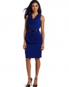 AK Anne Klein Dresses Women's Belted Cowl Neck Sheath Dress, Klein Blue, 8