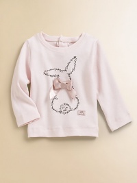 She'll want to hop down the bunny trail when she's wearing this precious tee with satin bow, back buttons and rabbit print.CrewneckLong sleevesBack buttons95% cototn/5% elastaneMachine washImported Please note: Number of buttons may vary depending on size ordered. She'll want to hop down the bunny trail when she's wearing this precious tee with satin bow, back buttons and rabbit print.CrewneckLong sleevesBack buttons95% cototn/5% elastaneMachine washImported Please note: Number of buttons may vary depending on size ordered.