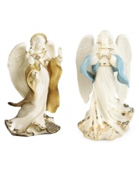 Unite the angels of hope and peace in your own home. Exquisitely crafted with flowing robes of creamy fine china and 24-karat gold accents, these nativity figurines inspire good will and serenity throughout the year. Angel of Peace shown left. Unite the angels of hope and peace in your own home. Exquisitely crafted with flowing robes of creamy fine china and 24-karat gold accents, these nativity figurines inspire good will and serenity throughout the year. Angel of Peace shown left.