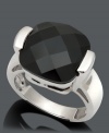 The foundation of fashion is derived from fabulous design! Ring features a stately onyx stone (13 x 14 mm) in a modern sterling silver setting. Size 7.