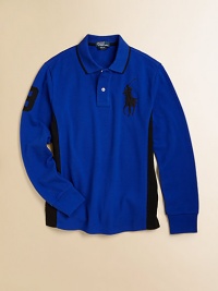 A long-sleeved cotton mesh polo, crafted in a classic fit, is detailed with an embroidered Big Pony, contrast stripes at the side and a twill 3 for an athletic look.Ribbed polo collarLong sleeves with ribbed cuffsButton-frontUneven vented hemCottonMachine washImported A long-sleeved cotton mesh polo, crafted in a classic fit, is detailed with an embroidered Big Pony, contrast stripes at the side and a twill 3 for an athletic look.Ribbed polo collarLong sleeves with ribbed cuffsButton-frontUneven vented hemCottonMachine washImported
