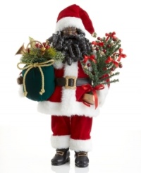 St. Nick sure has his hands full. Carrying beautiful trim and trees, this holiday-perfect Santa Claus figurine makes a special Christmas delivery in his traditional red and white getup. St. Nick sure has his hands full. Carrying beautiful trim and trees, this holiday-perfect Santa Claus figurine makes a special Christmas delivery in his traditional red and white getup.